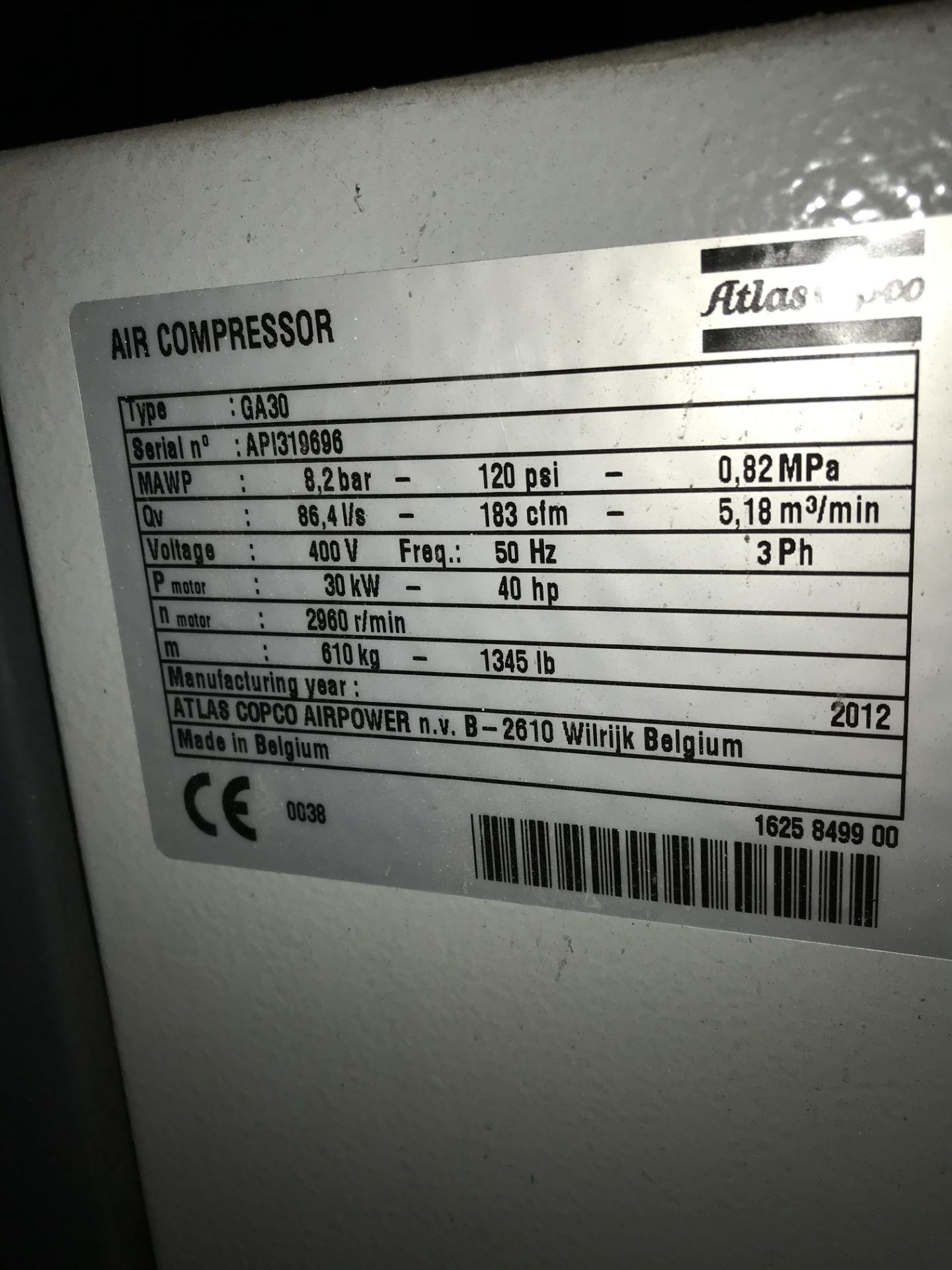 Atlas Copco GA30FF Package Air Compressor, serial - Image 3 of 3