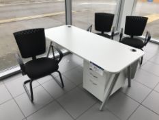 White Office Desk, 1800mm , with three drawer pede