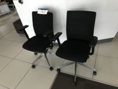 Two Fabric Upholstered Swivel Office Armchairs