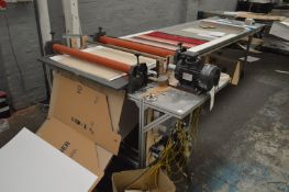 Mobile Powered Twin Roll Carpet Sample Press, with powered belt conveyor, approx. 800mm wide on belt