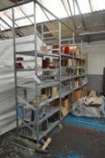 Four Bay Multi-Tier Galvanised Steel Stock Rack, each bay approx. 1.2m x 600mm x 3m high