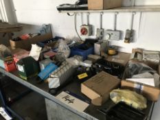 Assorted Workshop Equipment, as set out on top of bench and cabinet