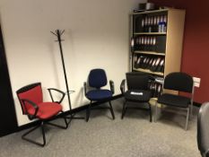 Four Assorted Fabric Upholstered Stand Chairs, Hat & Coat Stand and Tambour Door Cabinet