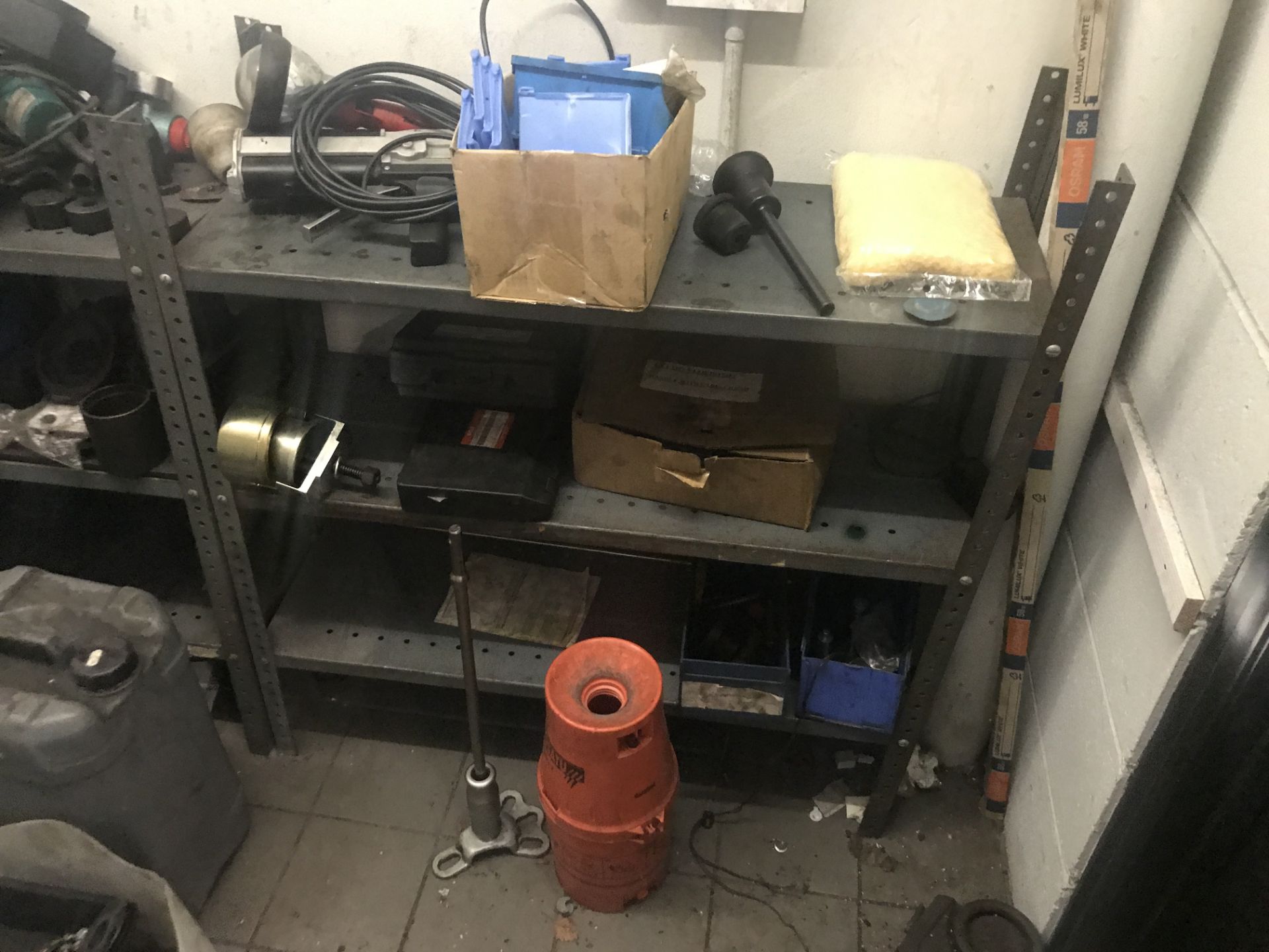 Contents of Store Room, including lubricants, plastic canisters, stock rack, trolley and vehicle - Image 5 of 5