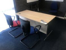 Cantilever Framed Desk, with four fabric upholstered swivel chairs and free standing white board