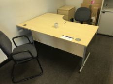 Contents of Office, including cantilever framed desk, desk pedestal, two fabric upholstered stand