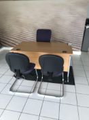 Cantilever Framed Desk, with three fabric upholstered stand chairs