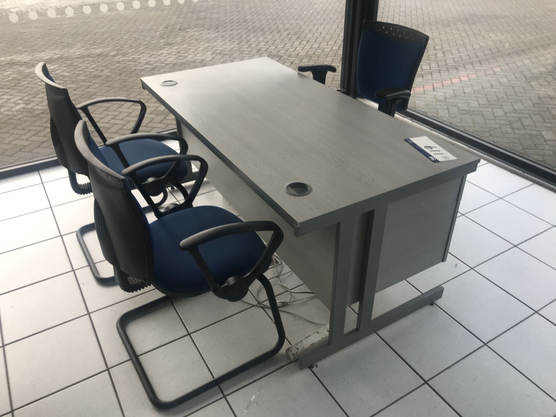 Cantilever Framed Desk, with three fabric upholstered stand chairs