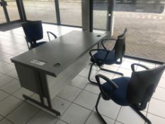 Cantilever Framed Desk, with three fabric upholstered stand chairs