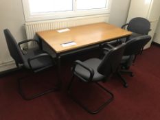 Steel Framed Table, with four fabric upholstered stand chairs