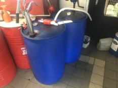 Two Coolant Part Drums, with manual barrel pumps
