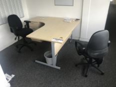 Cantilever Framed Desk, with desk pedestal and six fabric upholstered chairs