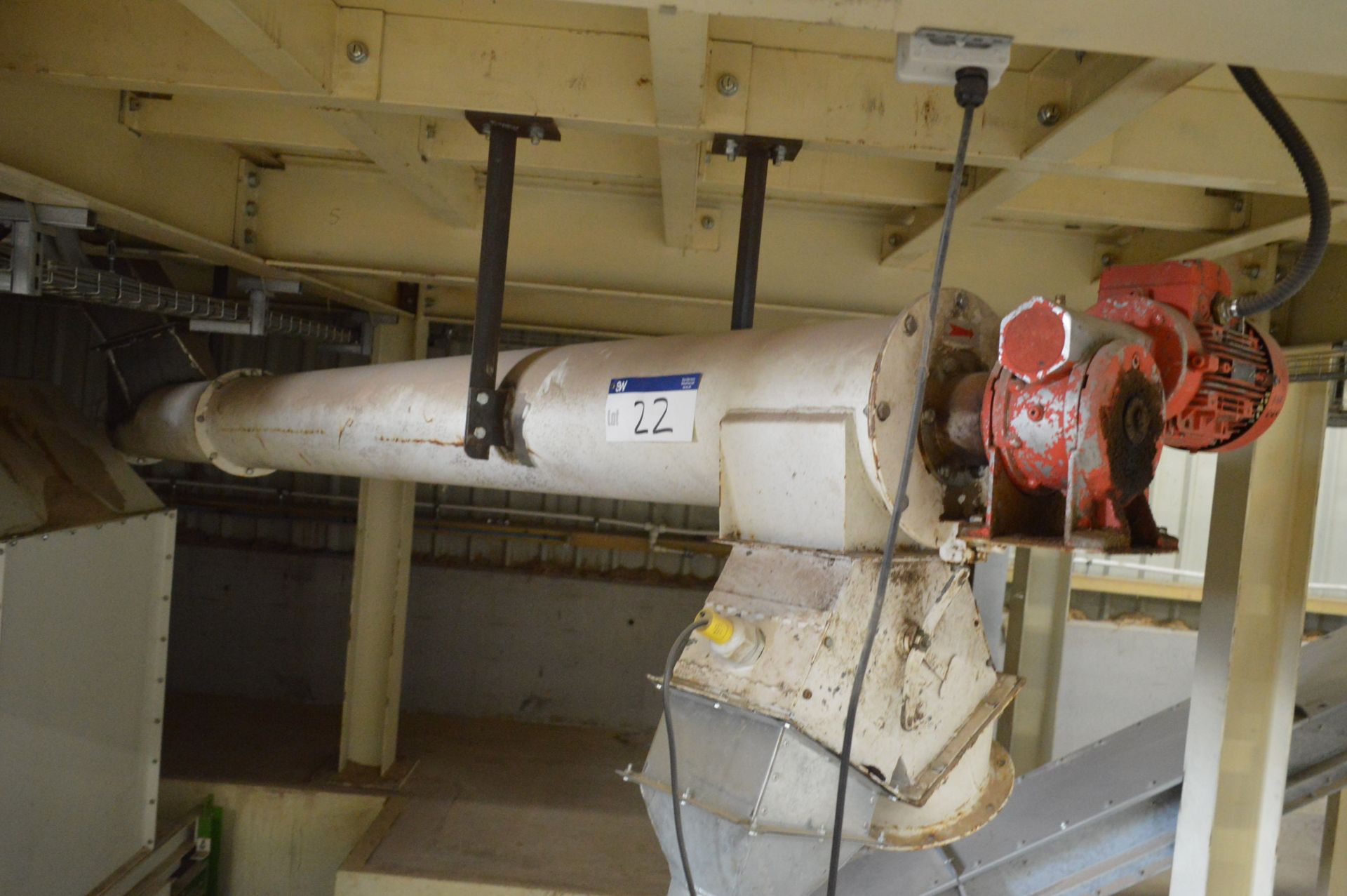 Approx. 250mm dia. Auger Conveyer, approx. 3.7m long, with geared electric motor drive, one