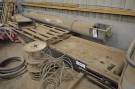 APPROX. 750MM FLAT BELT CONVEYOR, approx. 4.8m long, with geared electric motor drive, (please