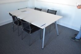 White Meetings Table & Four Fabric Upholstered Armchairs