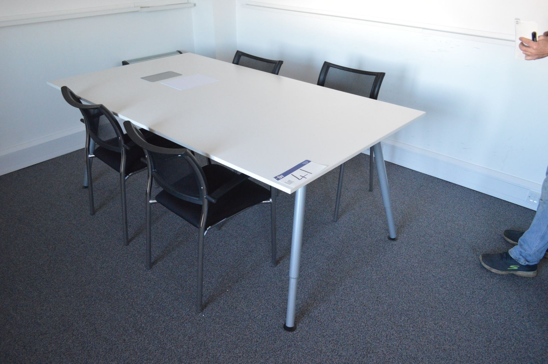 White Meetings Table & Four Fabric Upholstered Armchairs