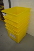 Five Mobile Yellow Plastic Crates