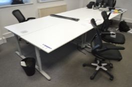 Five White Cantilever Framed Office Tables