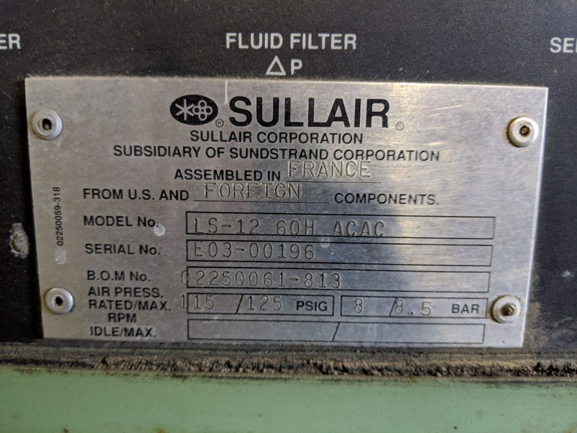 12BS-60 Sullair Rotary Screw Air Compressor - Image 3 of 3