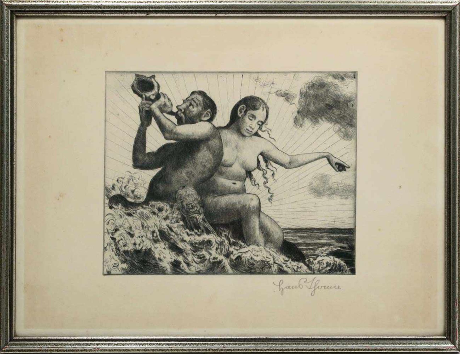 Thoma, Hans1839 Bernau - 1924 KarlsruheTriton und NereideRadierung (1915). 31,5 x 42,5 cm, Platte: