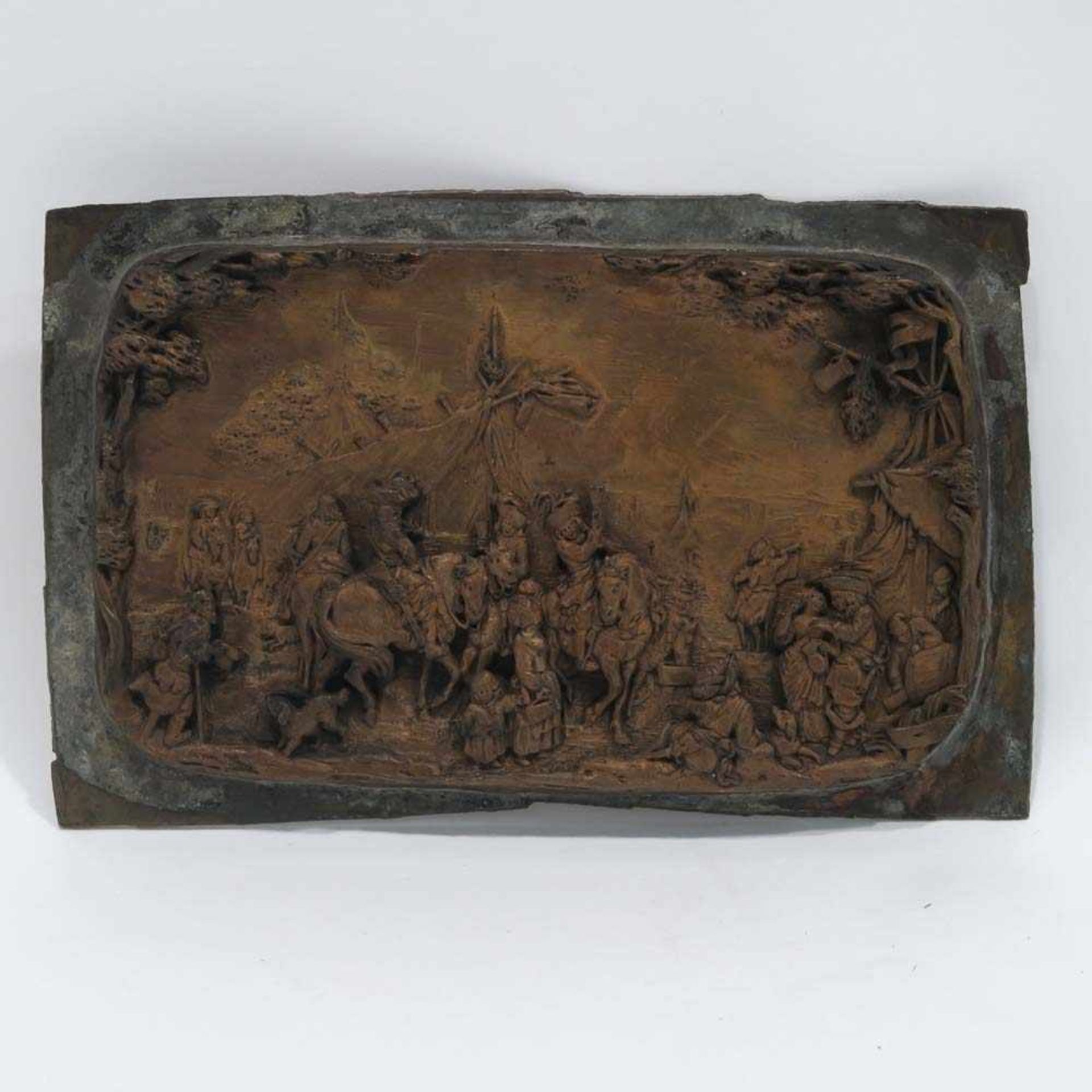 Relief: SoldatenlagerIn der Art der Soldatenlager von Georg Philipp Rugendas. Wohl Kupferguss. 9,5 x