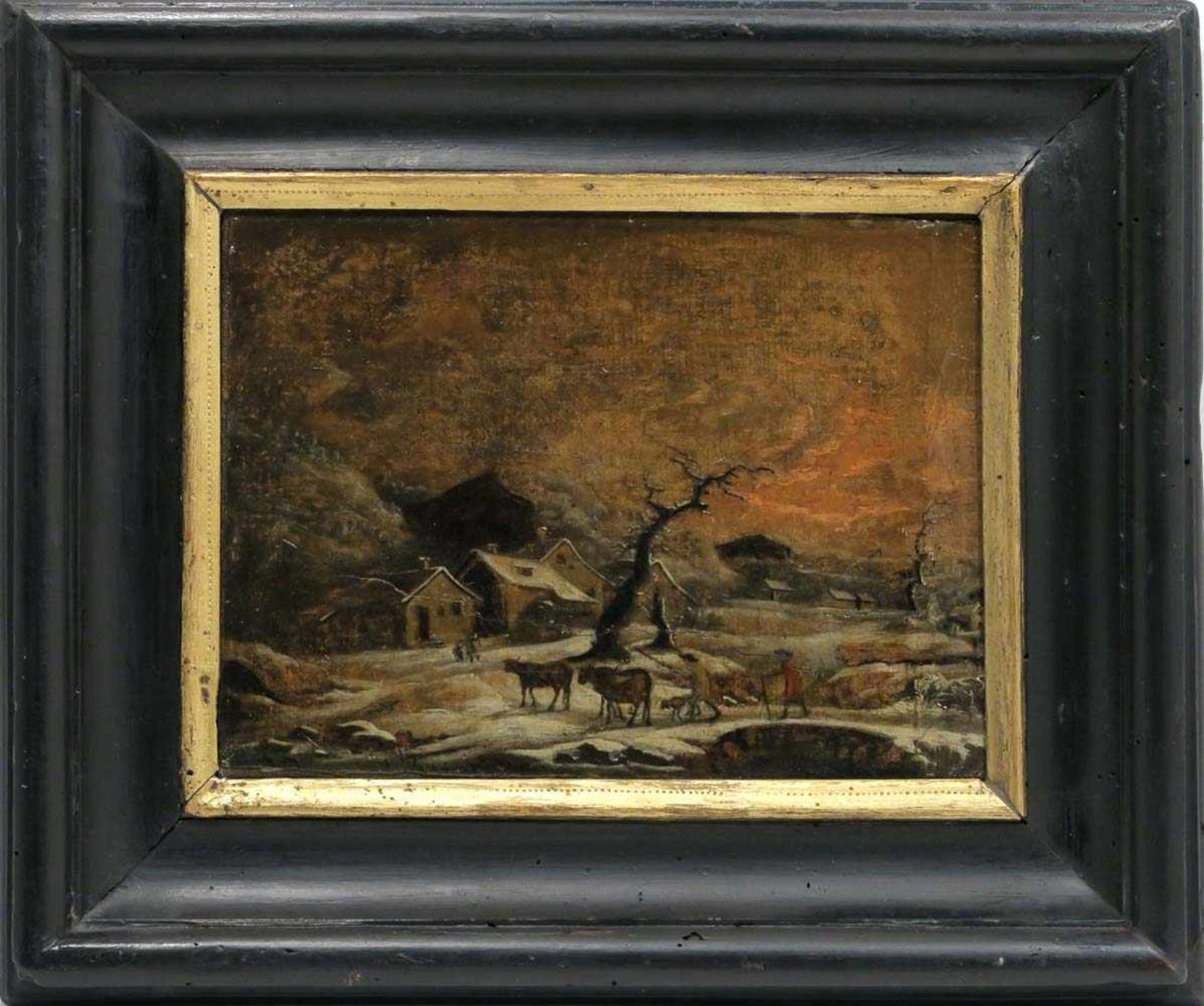 Unbekannt17./18. Jh.Winterliche Landschaft mit KuhhirtenÖl/Lwd. 17,5 x 24 cm. Beschnitten,