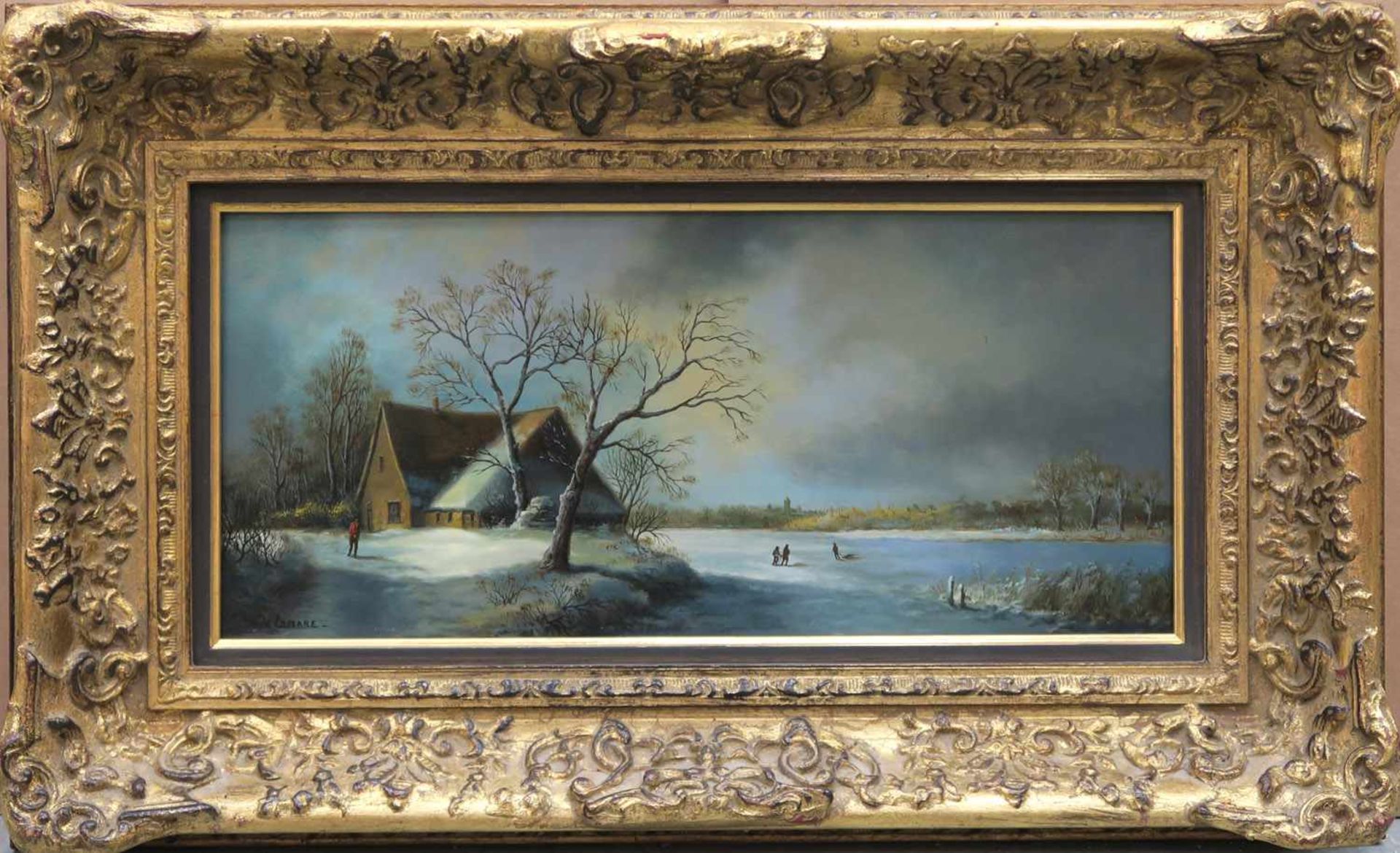 De Lamare19./20. Jh.Winterlandschaft mit SpaziergängernÖl/Lwd. 20,5 x 45 cm. L. u. signiert.