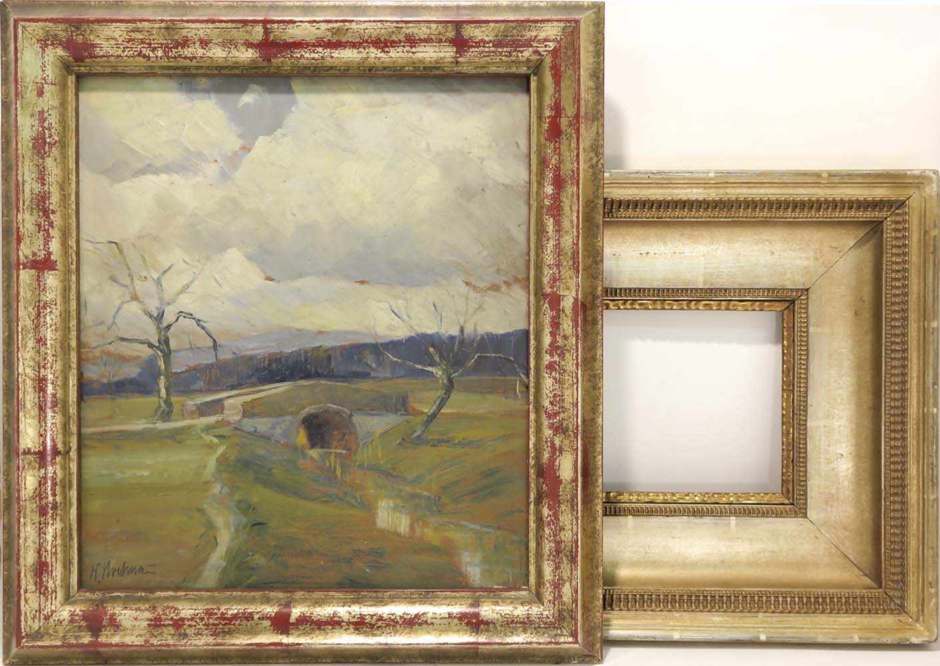 Deutsch1. Hälfte 20. Jh.Bachlandschaft mit BrückeÖl/Karton. 43 x 37 cm. L. u. unleserlich