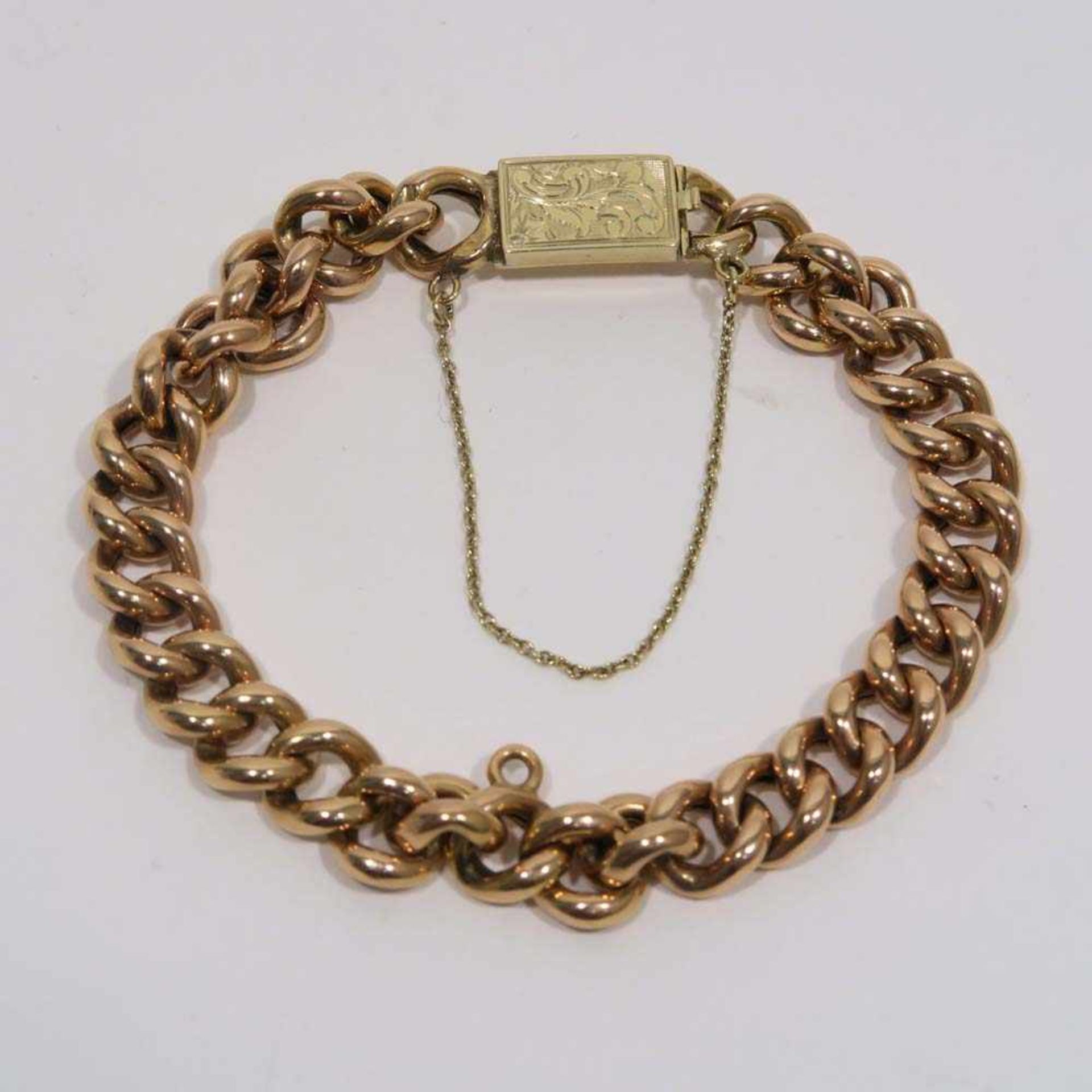 Panzerarmband14 K RG/GG, Marke (14 K). Verschluß wohl ursprünglich nicht zugehörig. L. ca. 17 cm.