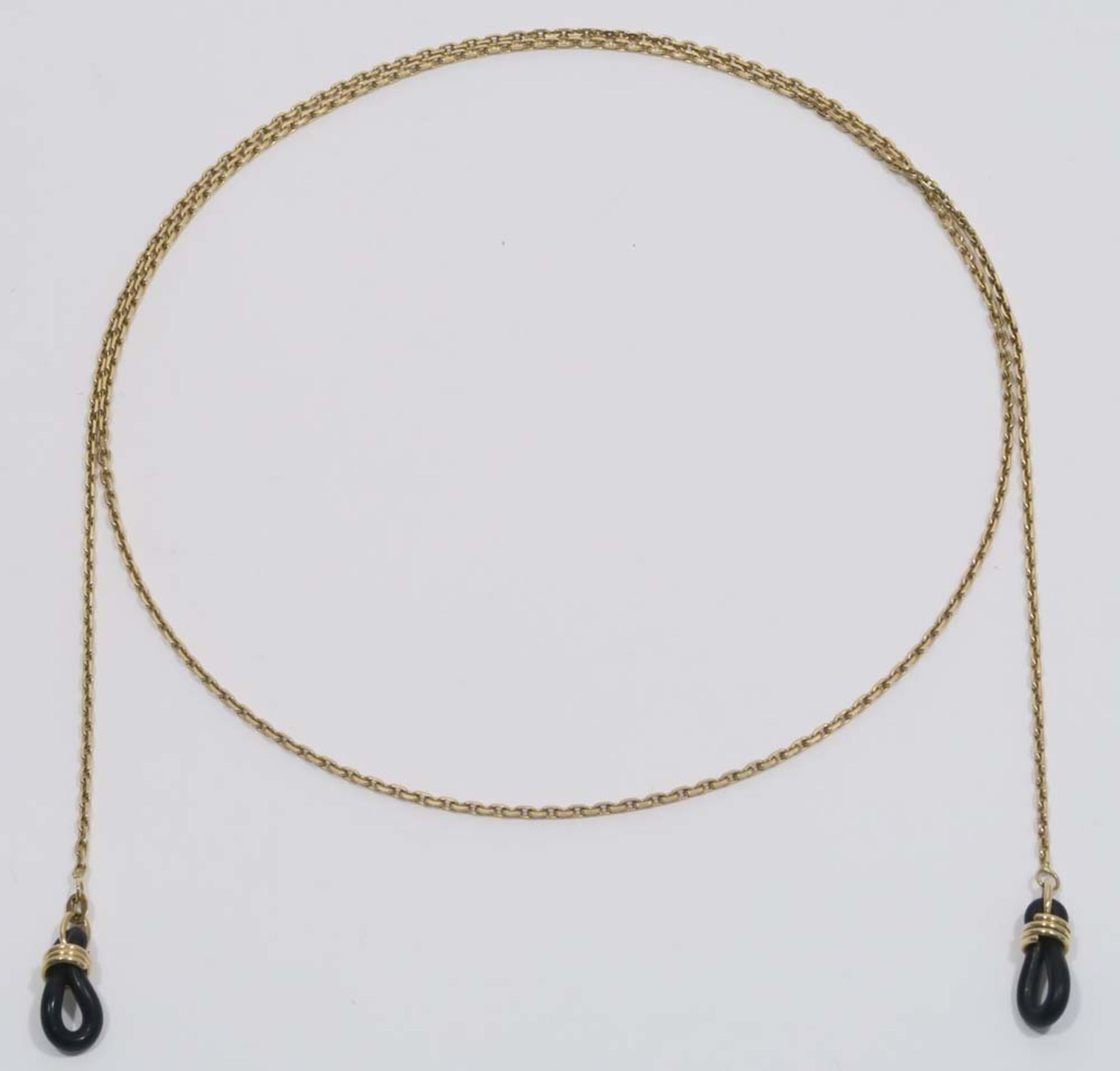 Brillenkette14 K GG, Marken (585, FBM). Offene Ankerkette mit Gummiösen. L. 75 cm. 10,3 g.