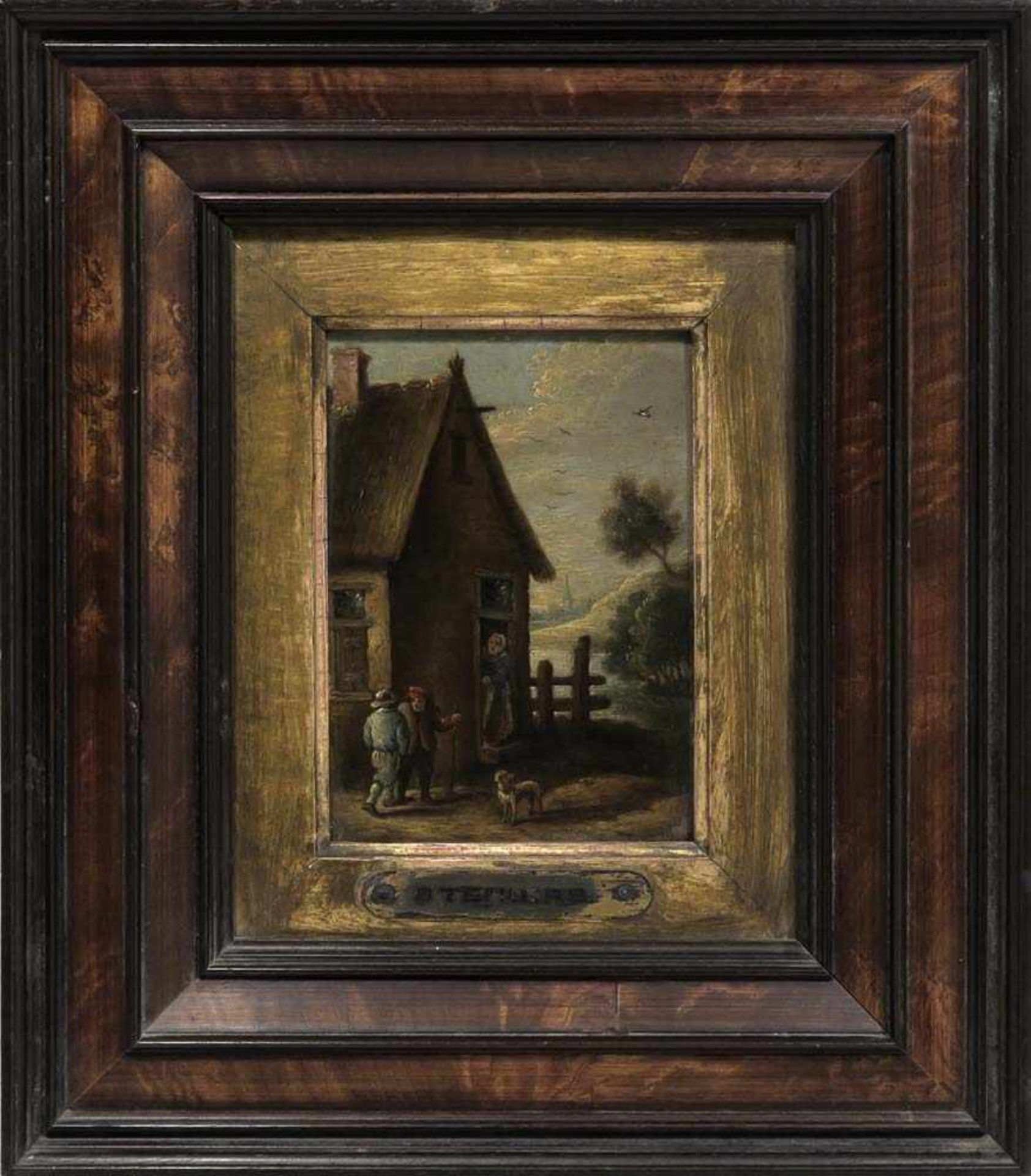 Teniers, David1610 Antwerpen - 1690 Brüssel, in der Art desBegegnung vor dem HausÖl/Holz. 16 x 12