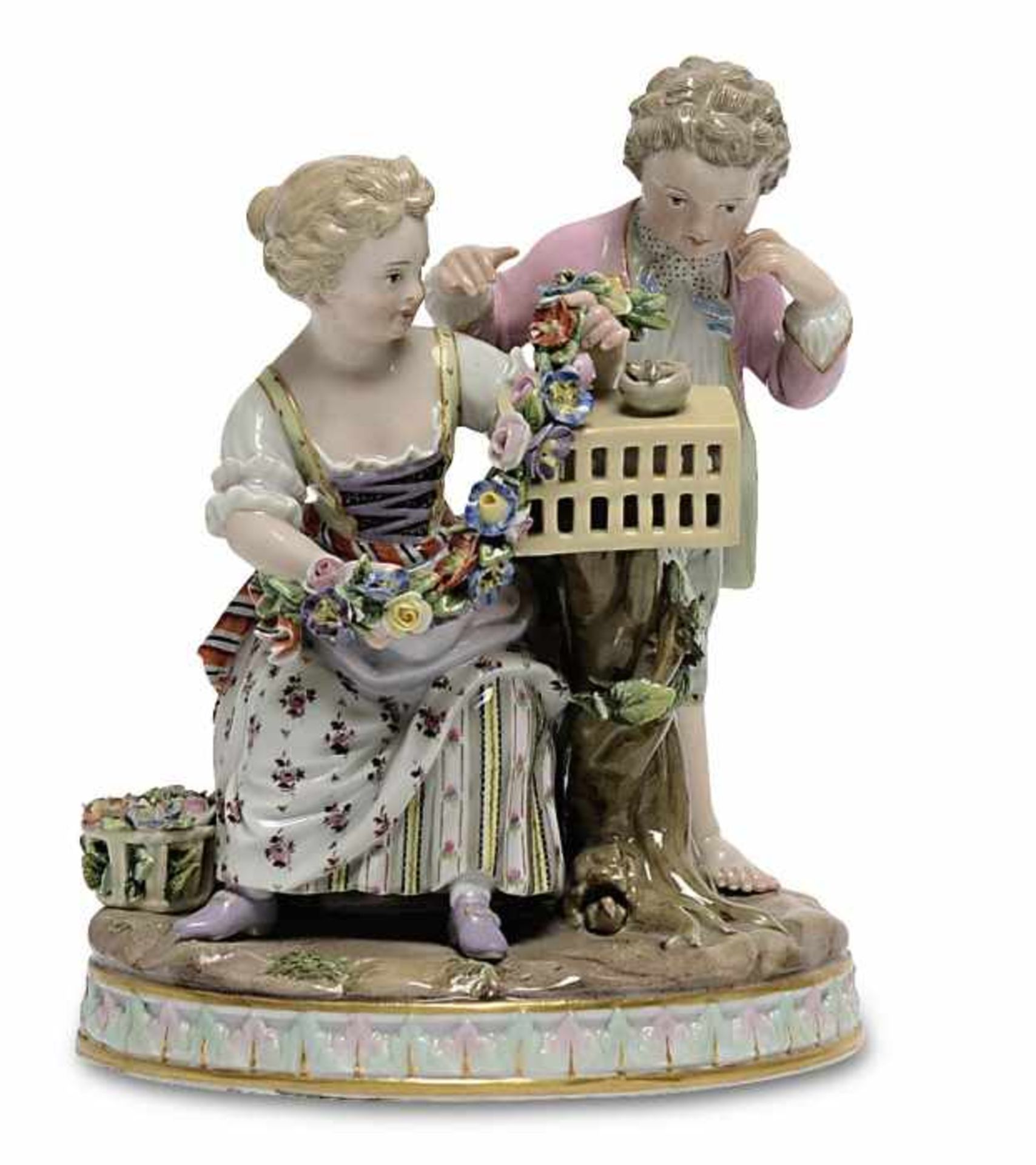 Kinder mit Vogelkäfig (Der Frühling)Meissen, vor 1924, Entwurf: Johann Carl Schönheit (um 1782)