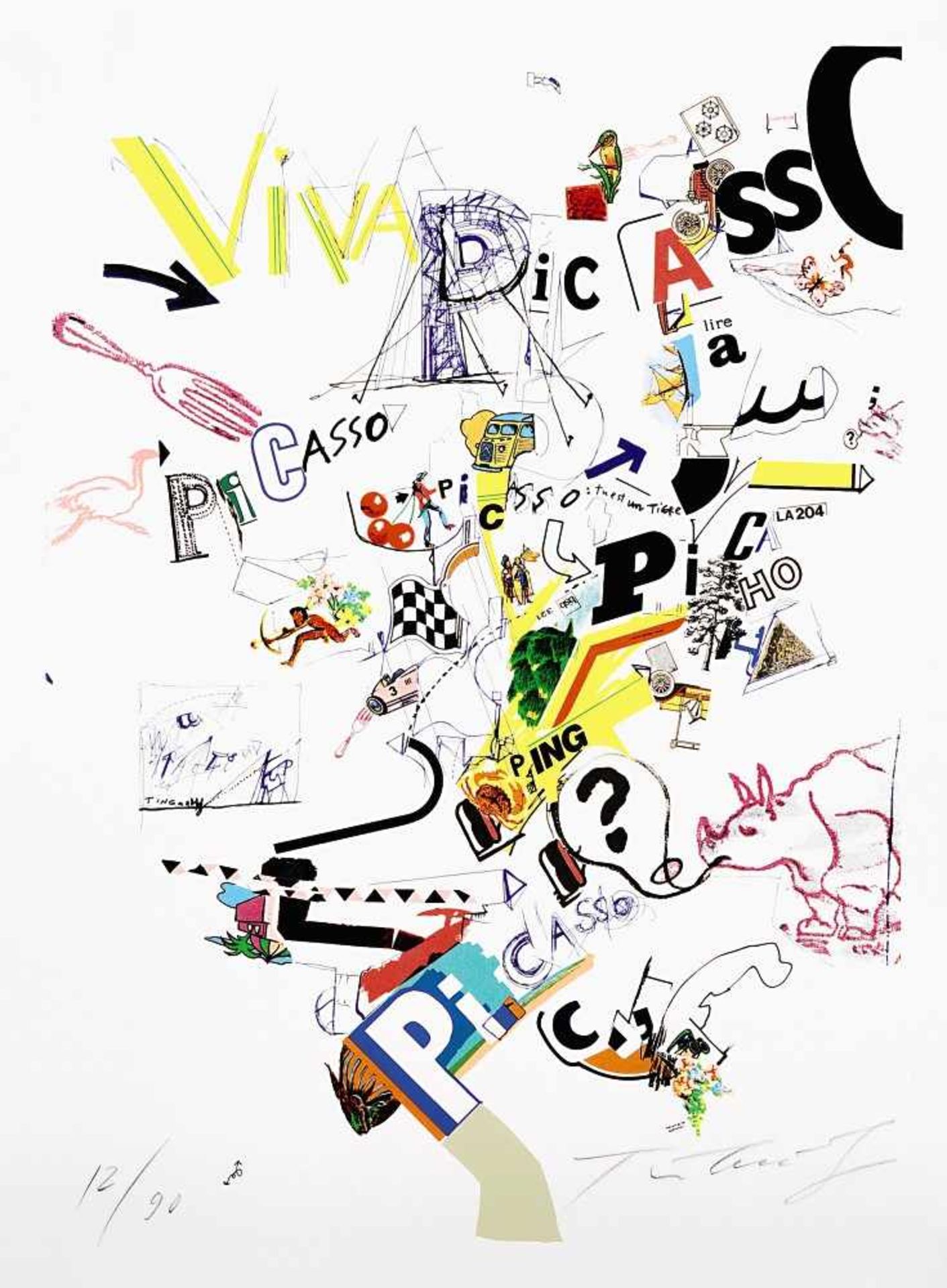 Tinguely, Jean1925 Fribourg - 1991 BernViva PicassoFarblithographie mit Siebdruck und Collage (