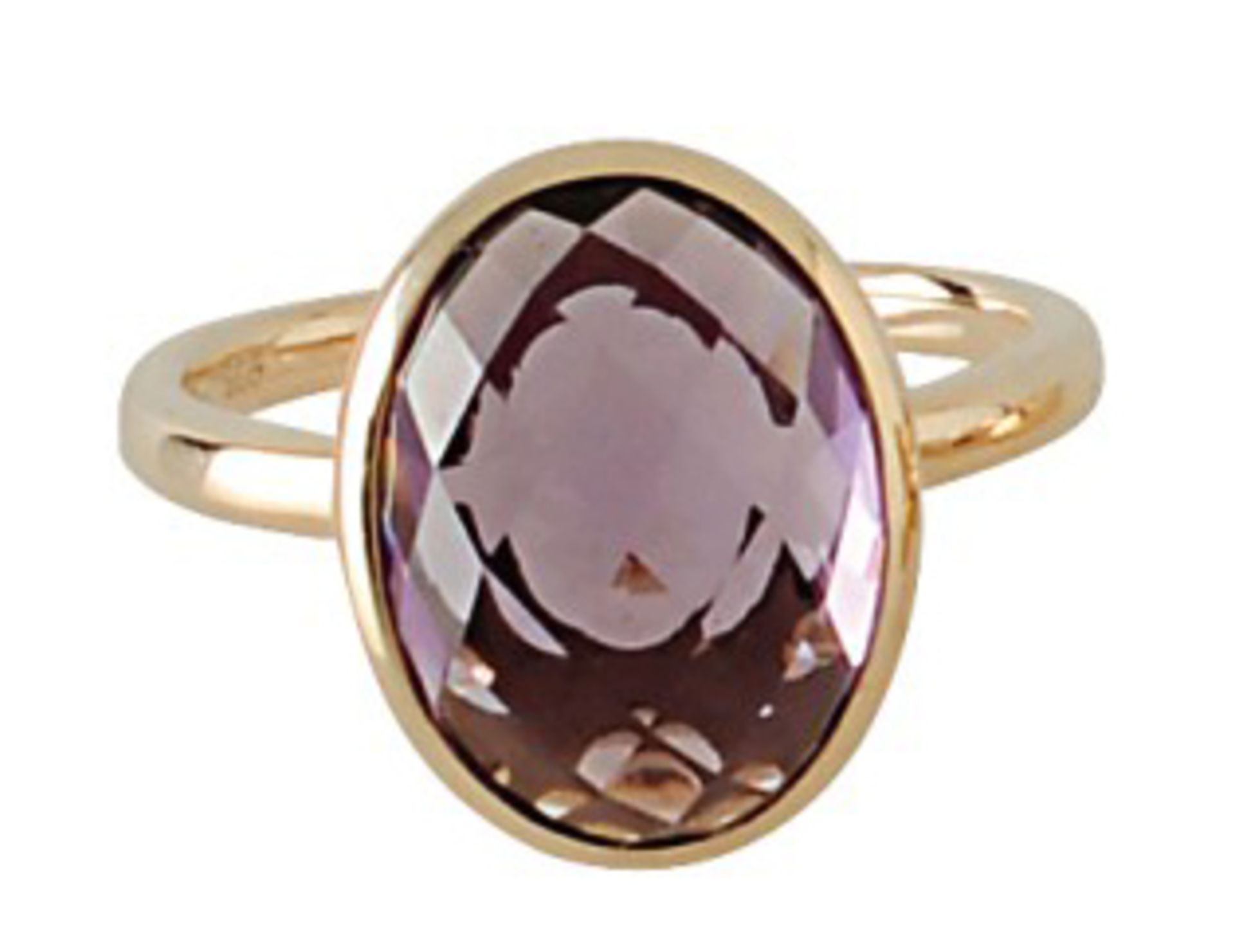 Ring14 K RG, Marke (585). Besetzt mit einem Amethyst in ovalem Schachbrettschliff, ca. 3,3 ct.