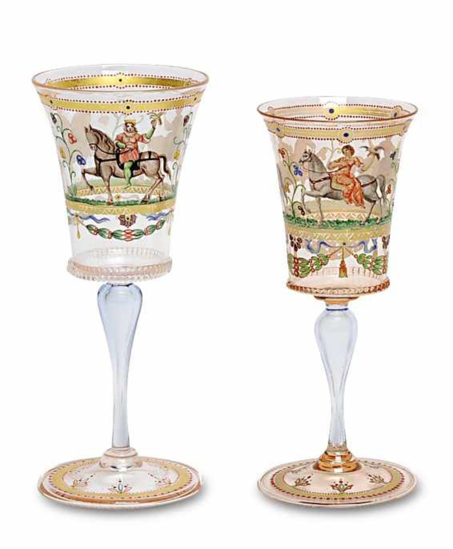 Zwei KelchgläserSalviati, Murano, Ende 19. Jh. (?) Leicht lachsfarbenes und leicht bläuliches Glas