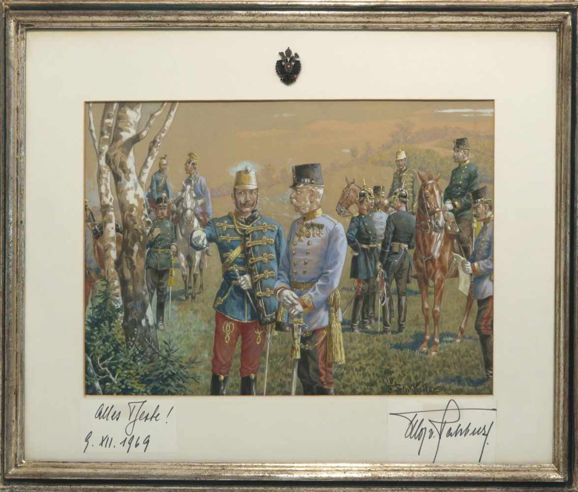 Trinkkeller, F.1. Viertel 20. Jh.Wilhelm II und Kaiser Franz JosephAquarell mit Deckweiß BA: 24,5