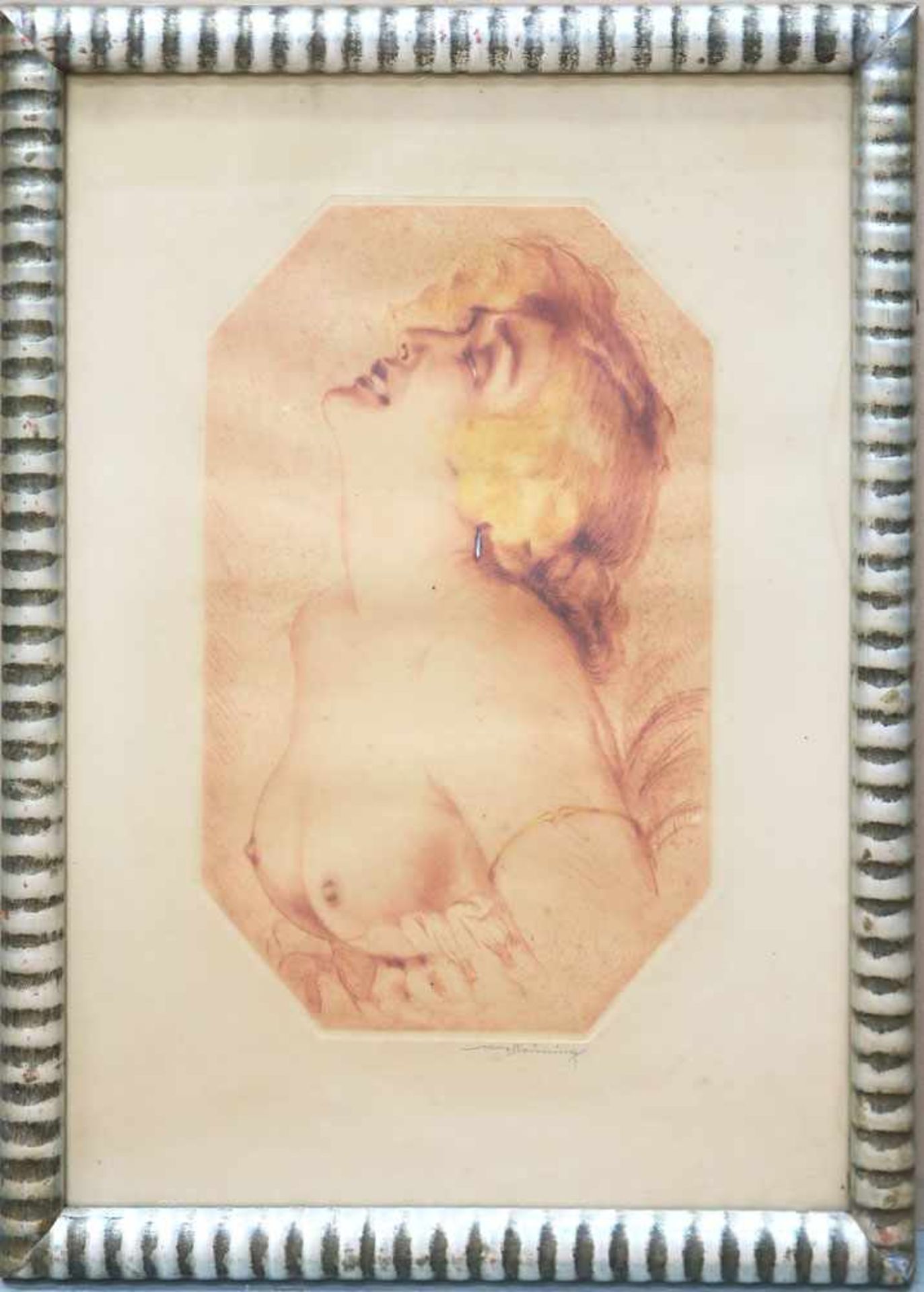 Brüning, Max 1887 Delitzsch - 1968 Lindau Weiblicher Halbakt Farbradierung. Platte: 42 x 28 cm, - Bild 2 aus 2