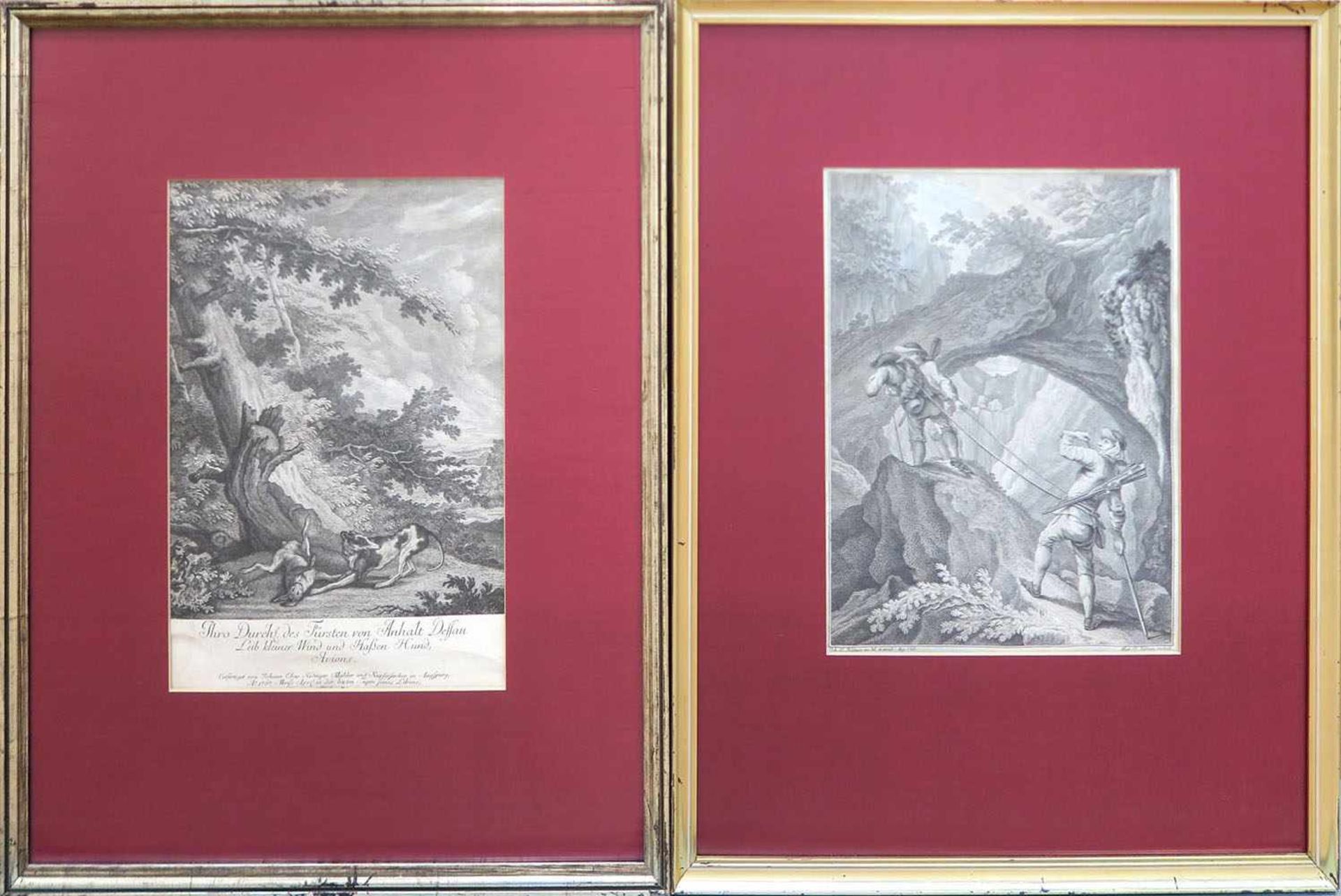 Ridinger, Johann Elias 1698 Ulm - 1767 Augsburg Jagdszenen Fünf Radierungen. BA: 31 x 25 cm bis 30,5 - Bild 6 aus 8
