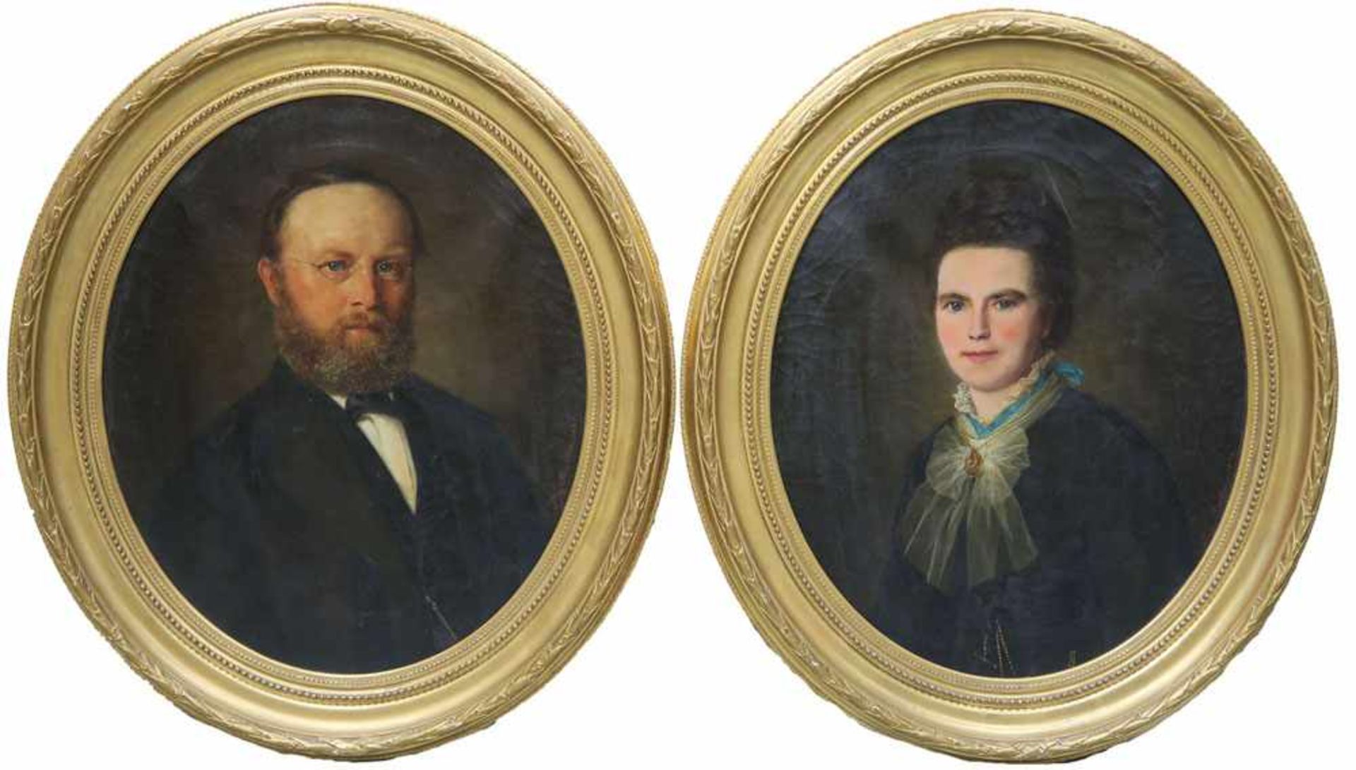 Martens, Luise Henriette von 1828 Stuttgart - 1894 ebd. Damen- und Herrenportrait Zwei Gemälde. Öl/