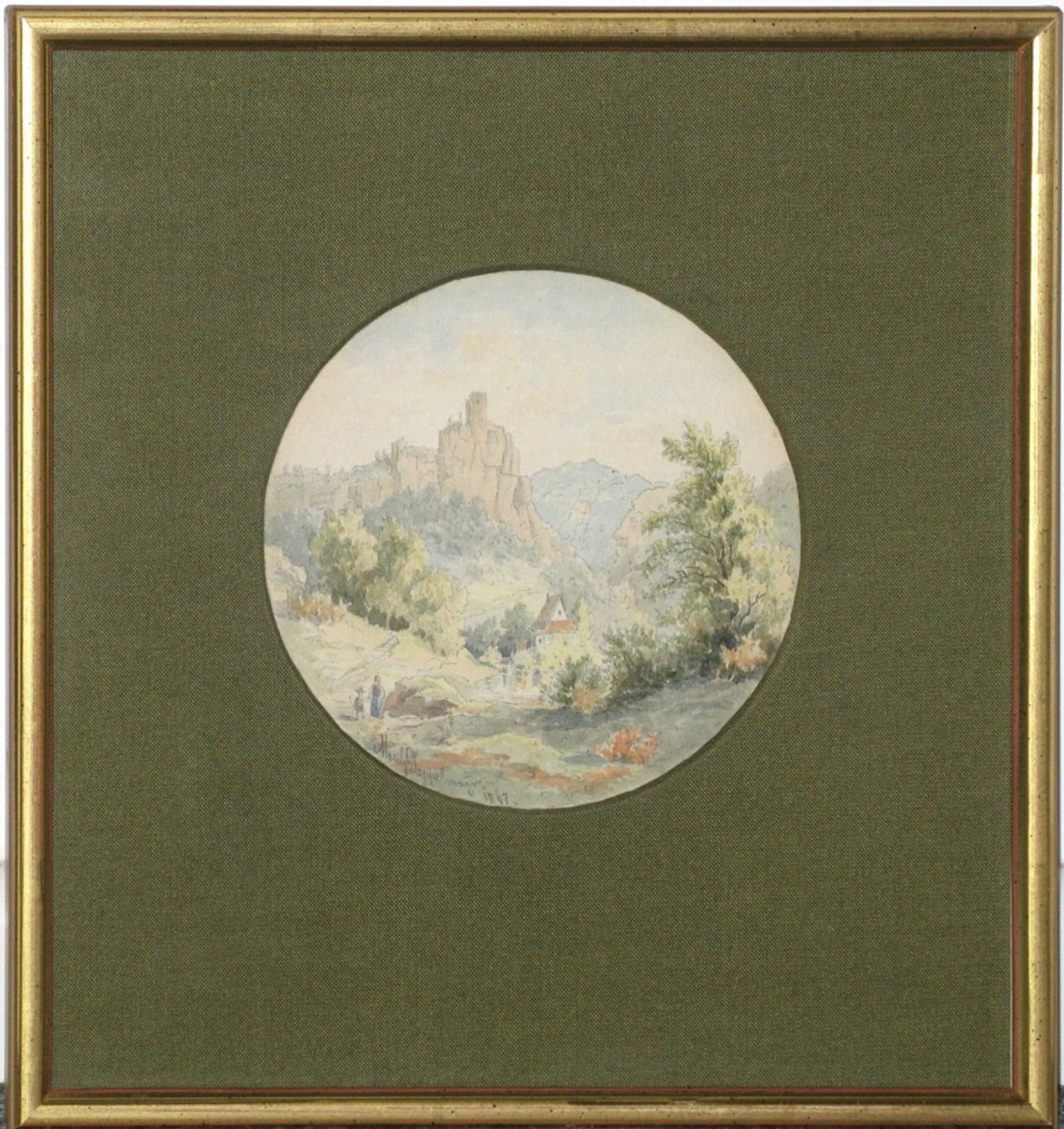 Doppelmayr, Moritz um 1867 Gebirgslandschaft Aquarell über Bleistift. BA: Ø 11,5 cm. L. u.