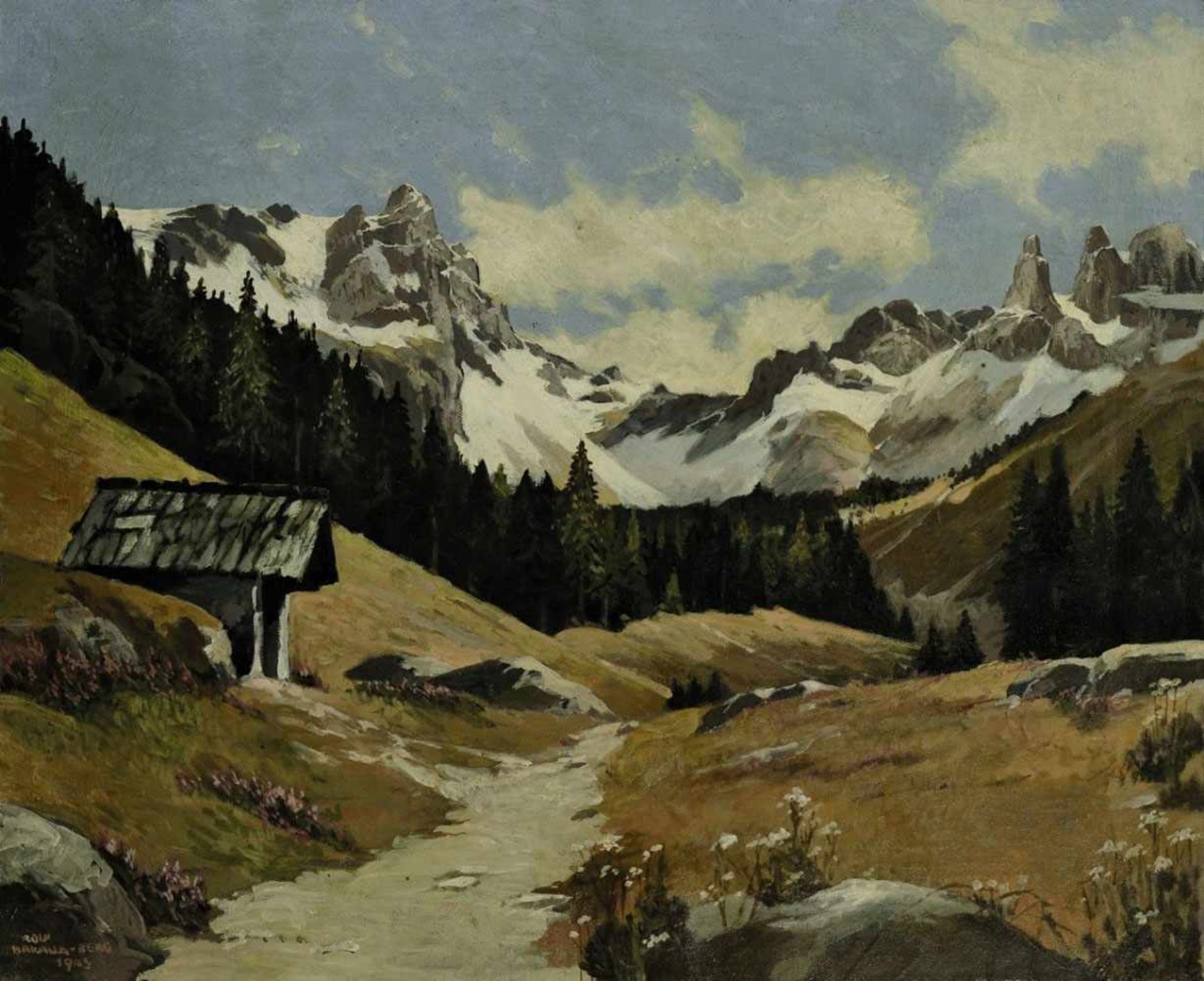 Bakalla, Rolf geb. 1877 Wien Gebirgslandschaft Öl/Lwd. 49,5 x 59,5 cm. L. u. signiert, bez. "Berg"