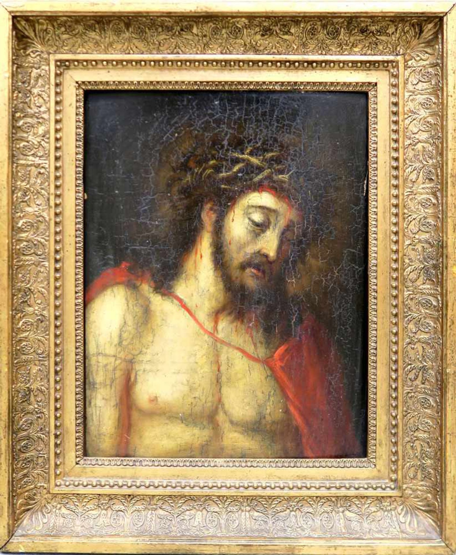 wohl nach einem Vorbild aus dem 18. Jh. Ecce Homo Öl/Holz. 41 x 31,5 cm. Besch. Rahmen. - Bild 2 aus 2