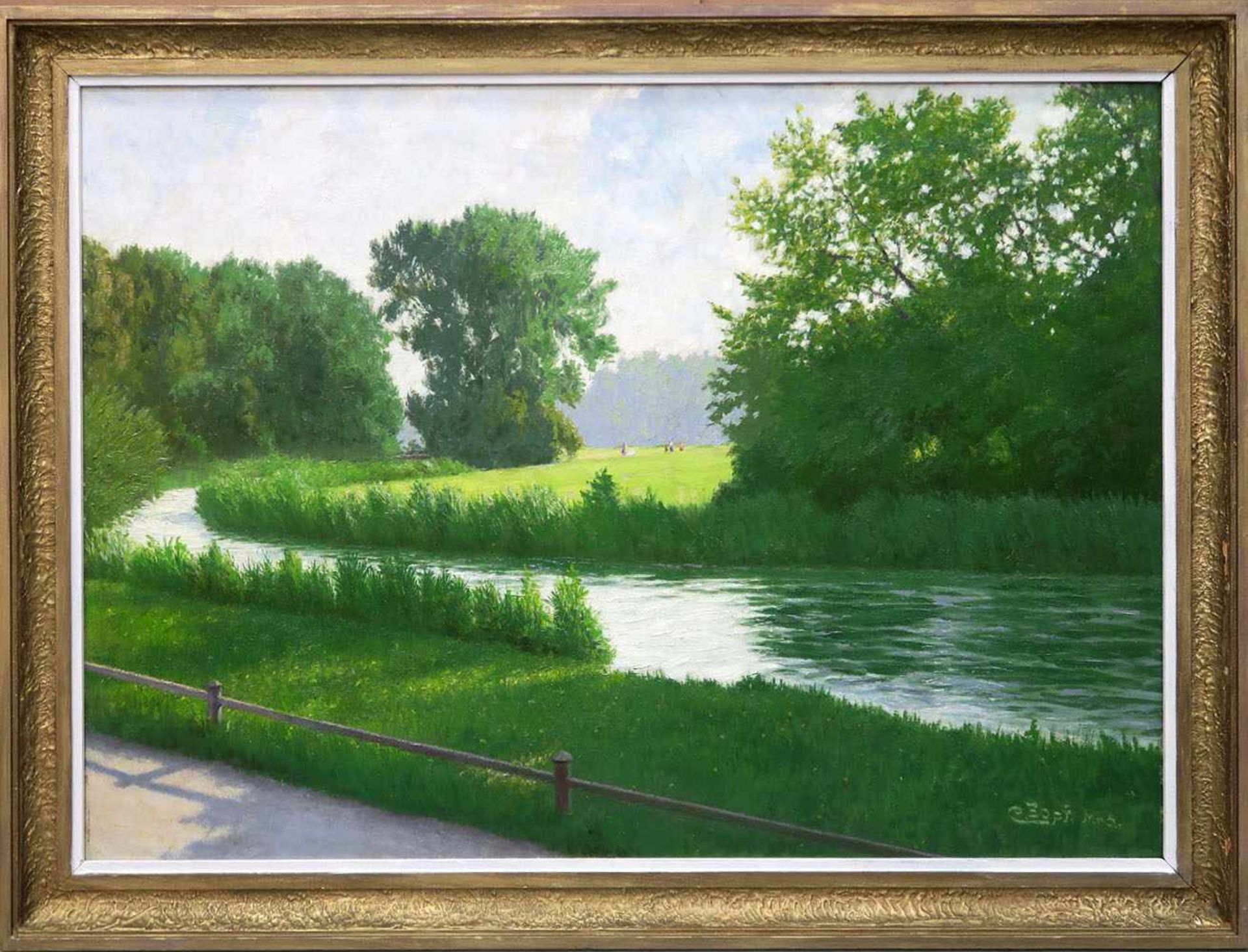 Zopf, Carl 1858 Neuruppin - 1944 München Englischer Garten Öl/Karton. 54 x 77 cm. R. u. signiert und - Bild 2 aus 2