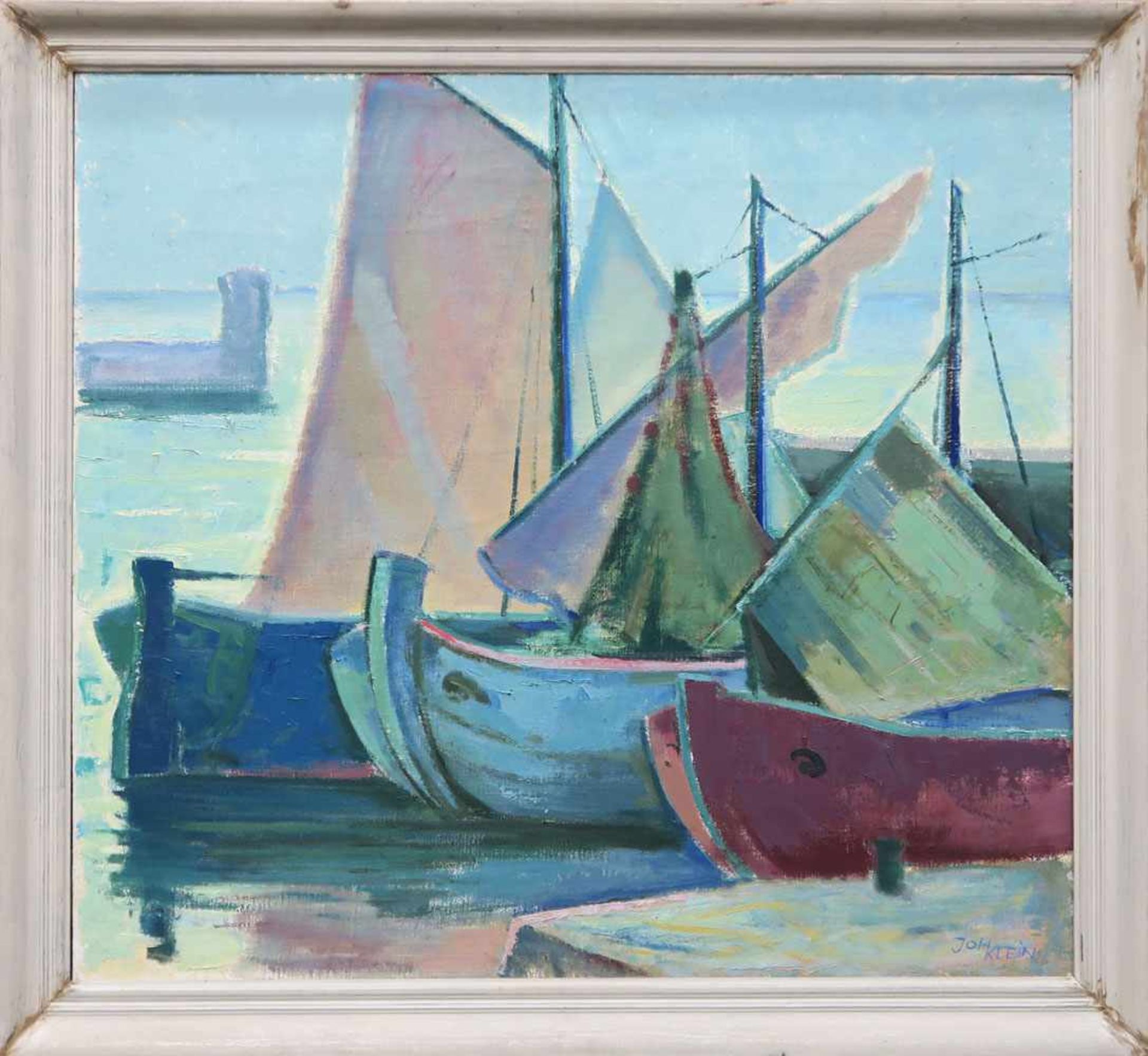 Klein, Joh. wohl 20. Jh. Segelboote im Hafen Öl/Lwd. 70 x 81 cm. R. u. signiert. Rahmen. - Bild 2 aus 2