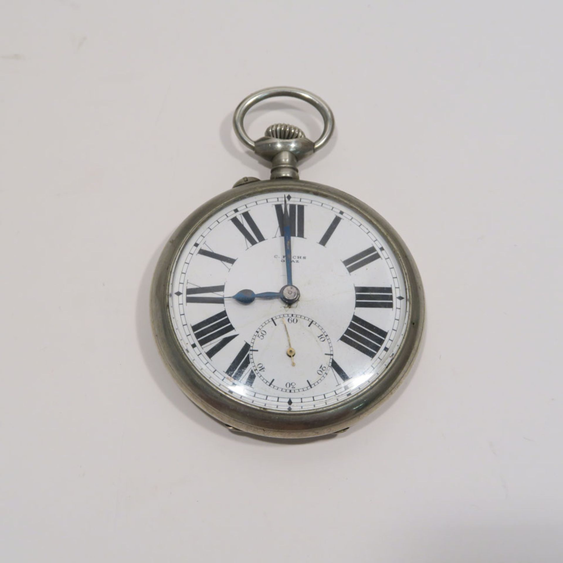 Taschenuhrenhalterin Form eines Uhrgehäuses mit Spitzgiebel. Wurzelmaserholz furniert u.a. Hölzer, - Bild 4 aus 6