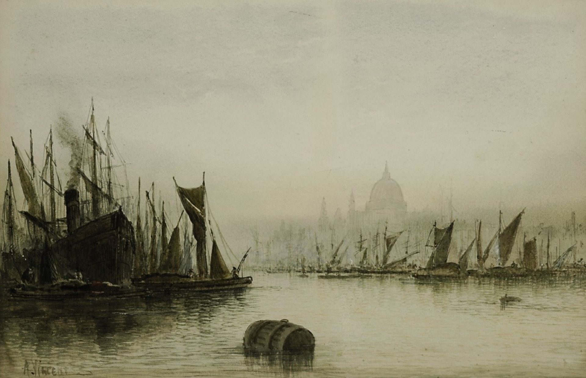 Vincent, A. 19./20. Jh. Schiffe vor Venedig im Morgendunst Aquarell. BA: 31,5 x 48,5 cm. L. u.