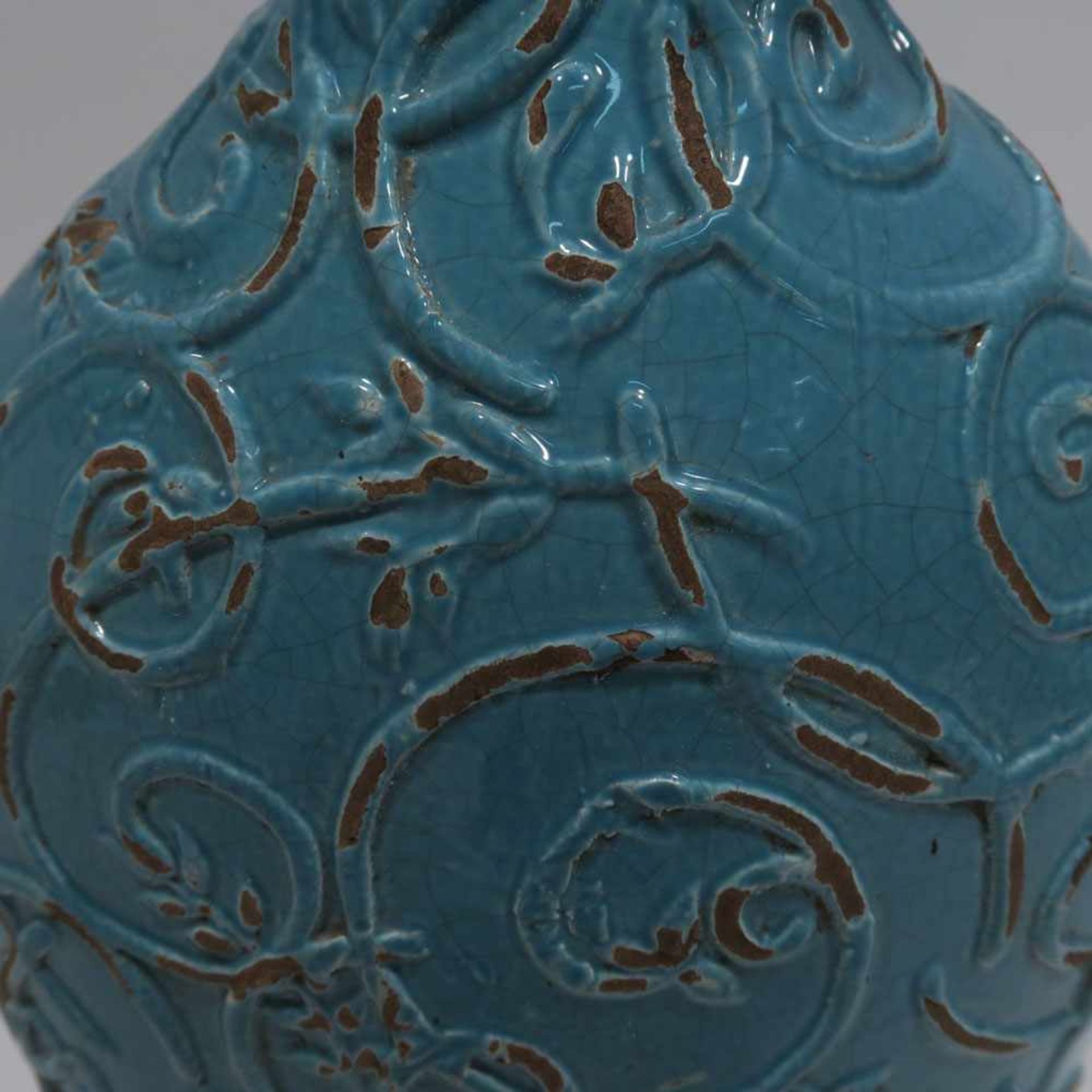 VaseWohl China. Keramik, türkisfarben glasiert. In Form eines gedrückten Doppelkürbis mit - Bild 8 aus 12