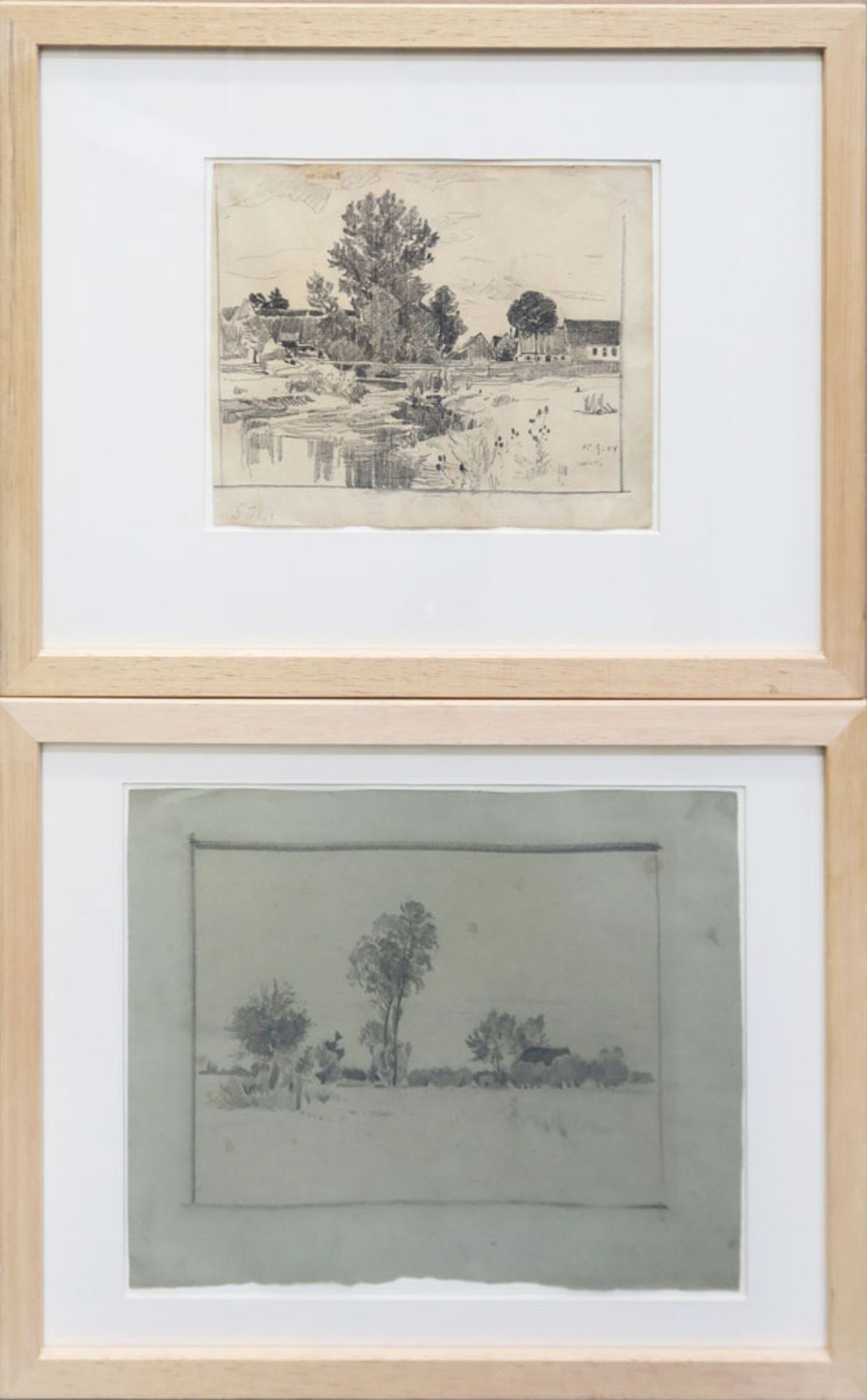 Strützel, Otto1855 Dessau - 1930 MünchenDorf am Fluss / Landschaft mit Bäumen und HausZwei