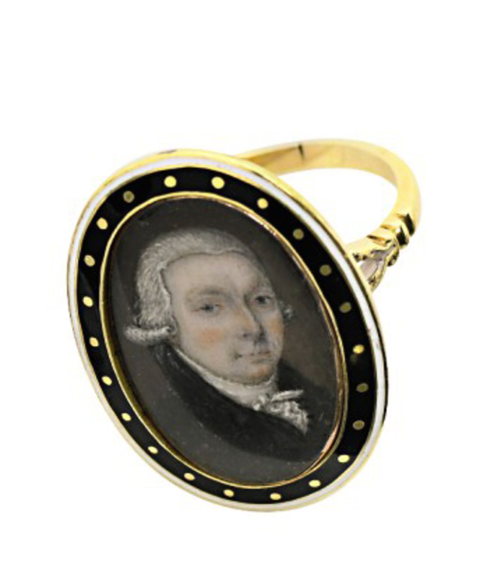 Ring mit HerrenporträtWohl England, um 1800 Aquarell und Deckfarben Miniatur BA: 2,2 x 1,5 cm (im