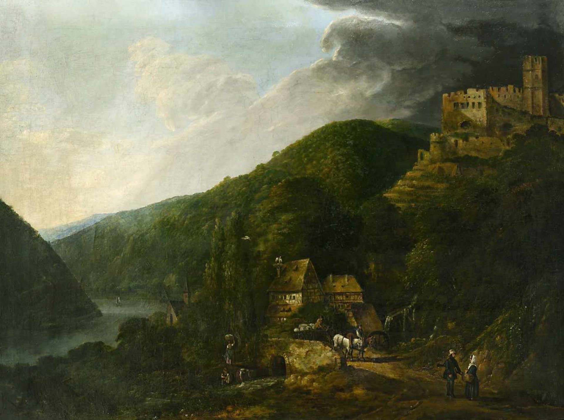 Deutsch18./19. Jh.Flusslandschaft mit FigurenstaffageÖl / Lwd. 75 x 99 cm Rest., doubliert, besch.